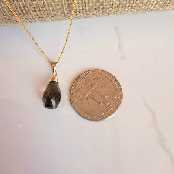 SMOKY QUARTZ Necklace Minimalist Crystal Gemstone - Picture 3 of 5